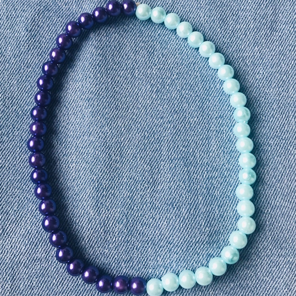Handmade Half and Half Beads Pearl Necklace Blue